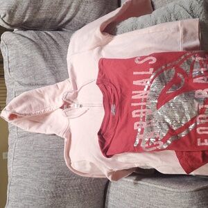 NFL AZ Cardinals Pink Hoodie and Red LS T-Shirt With Pink and Silver Accents